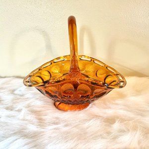 Lacette Amber by Colony Criss-Cross & Dot Design Large Vintage Glass Basket